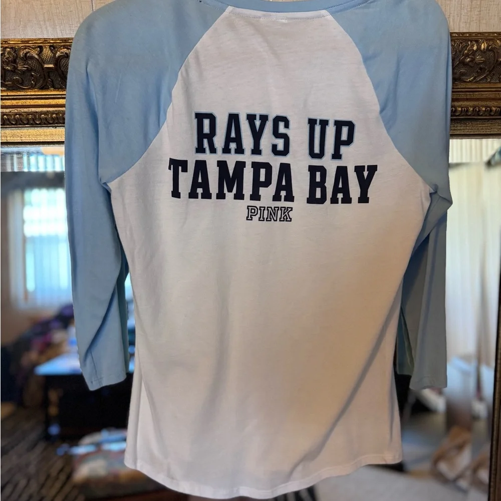 Blue and White Raglan Shirt- PINK - Picture 2 of 5